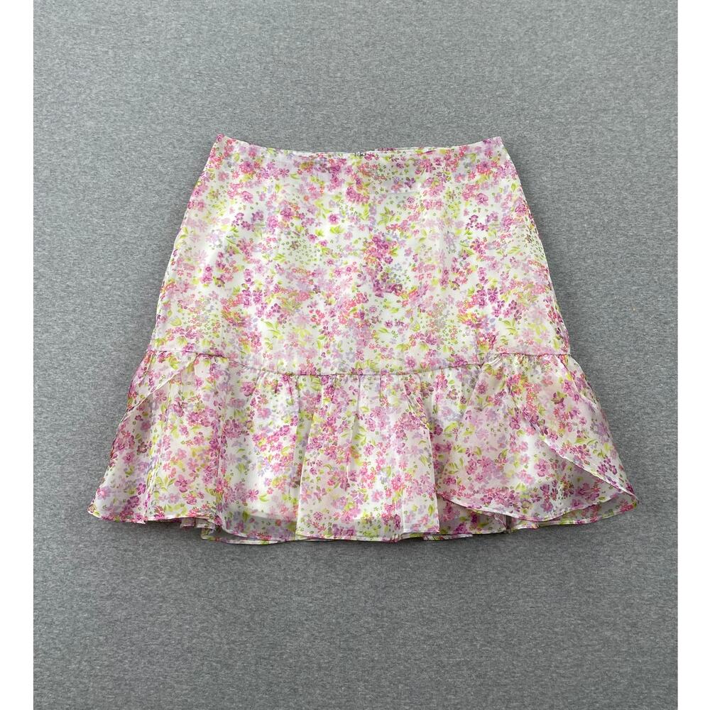 NWOT Wildfox Sydney Floral Mini Skirt Womens S Pink Purple Ruffle Hem Coquette